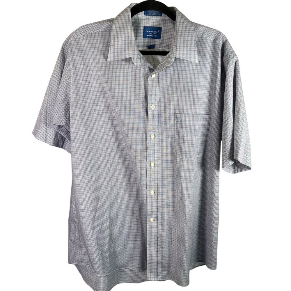 Towncraft Mens Wrinkle Free Short Sleeve‎ Button Up Plaid Shirt Classic